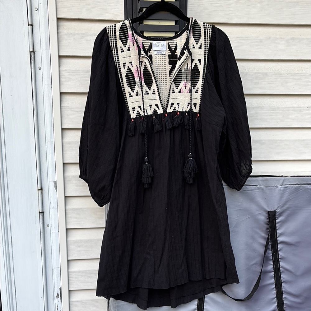 REVOLVE/SAYLOR Ladies Black Embroidered Tassel Dress-M
